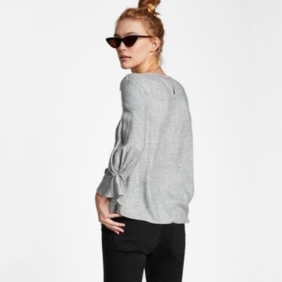 Zara Basic Grey Pearl Embellished Long Sleeve Blouse - Picture 13 of 15